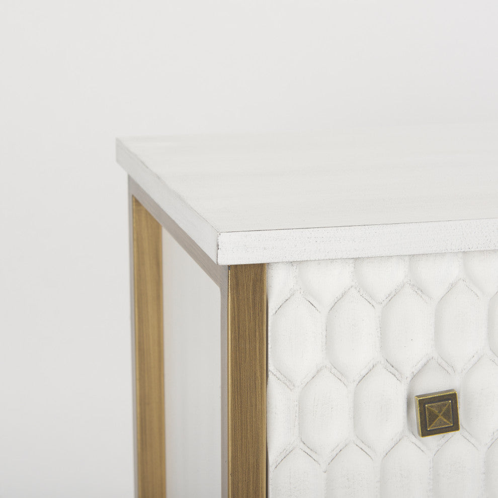 Savannah White Fir Veneer With Gold Metal Frame 3 Drawer Accent Cabinet