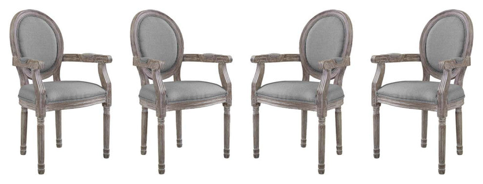 Emanate Dining Armchair Upholstered Fabric Set of 4, Light Gray