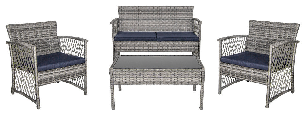 WestinTrends 4PC Outdoor Woven Rattan Wicker Conversation Set Patio Furniture, Navy