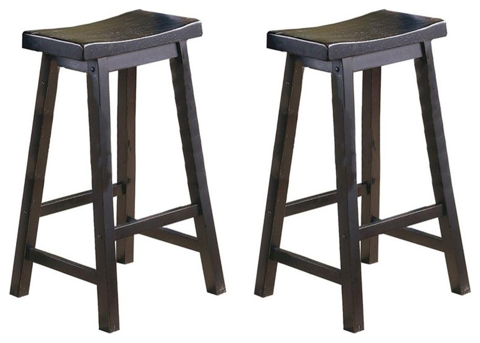 Lexicon Saddleback 29" Solid Wood Bar Stool in Black (Set of 2)