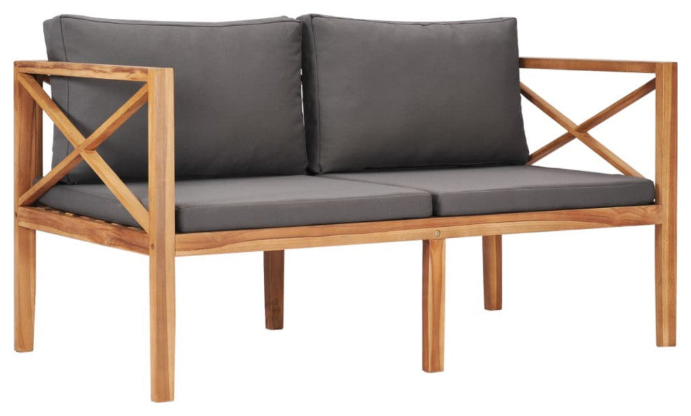 Vidaxl Patio Bench With Dark Gray Cushions Solid Teak Wood