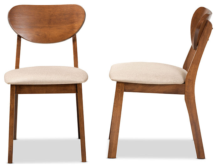 Eurah Mid-Century Modern Upholstered Dining Chair, Set of 2, Sand/Walnut Brown