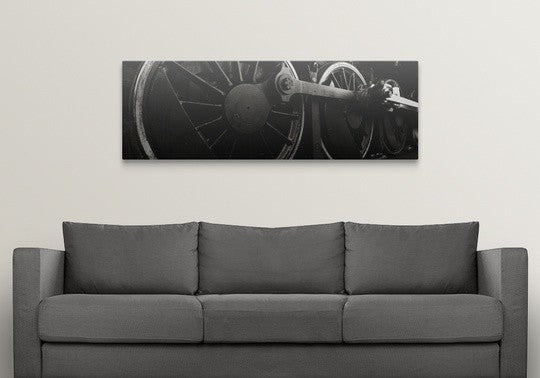 "Steam locomotive wheels " Canvas Art, 60"x20"x1.25"