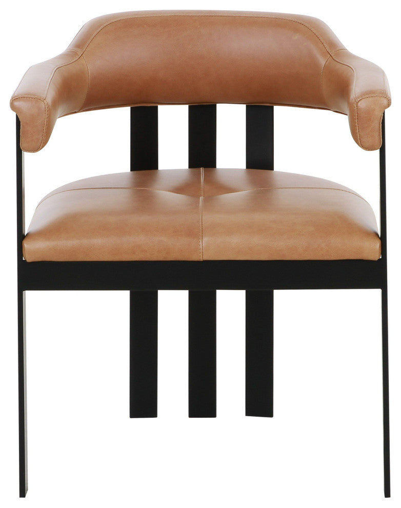 Modrest Hazen Modern Camel Leather + Black Iron Dining Chair