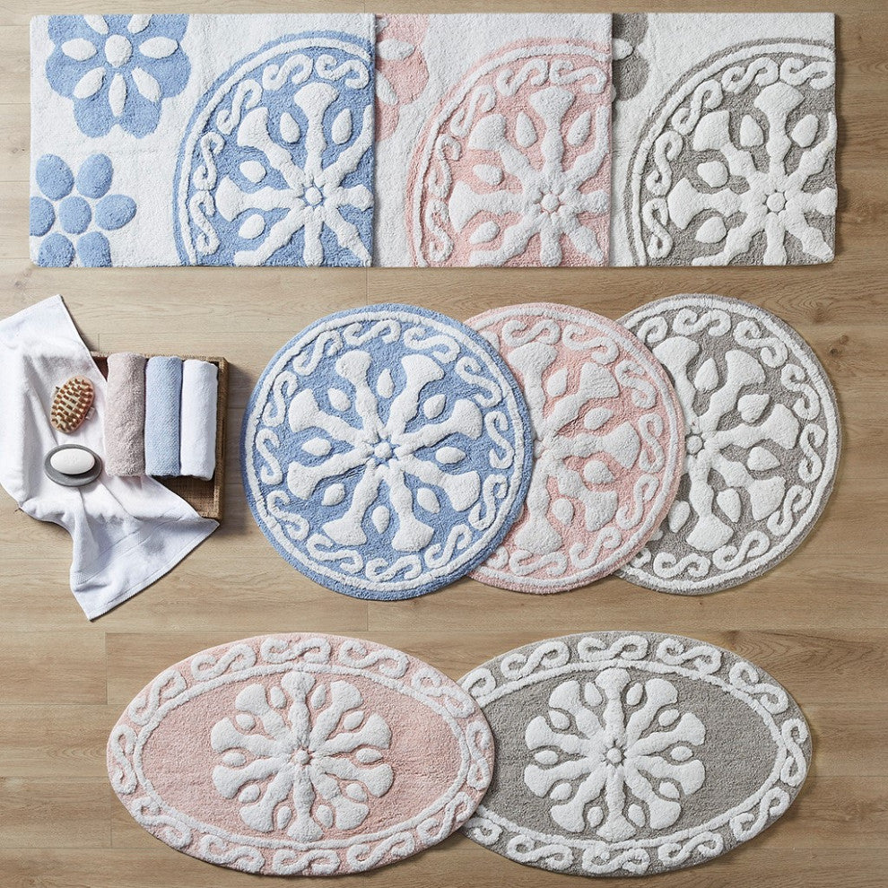 Madison Park Modern Bohemian Medallion Cotton Tufted Bath Rugs, Pink, Rectangle