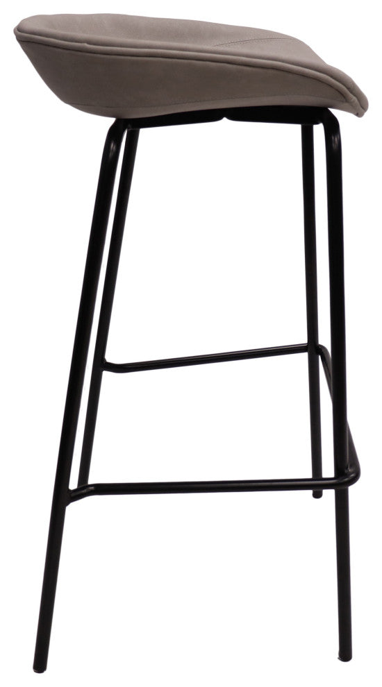 LeisureMod Servos Barstool With Faux Leather Seat and Iron Frame, Light Gray