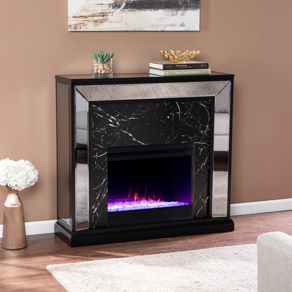 Trason Mirrored Faux Marble Color Changing Fireplace