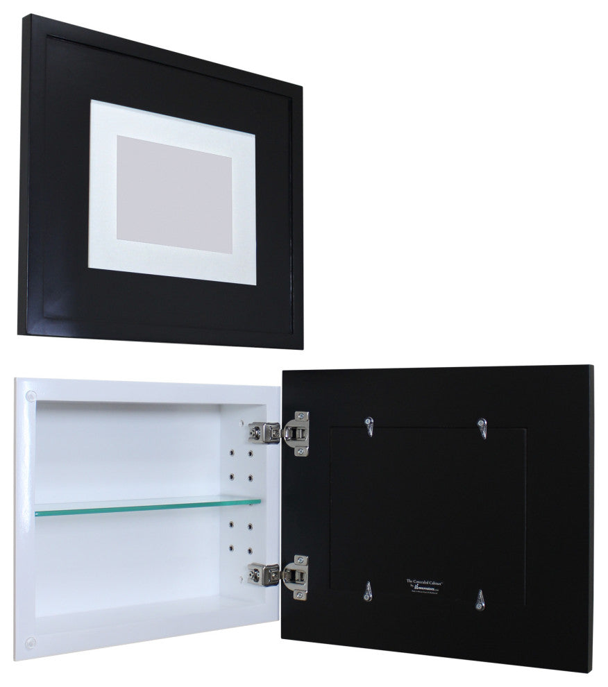 Landscape Recessed Concealed Medicine Cabinet, 14"x11", Black