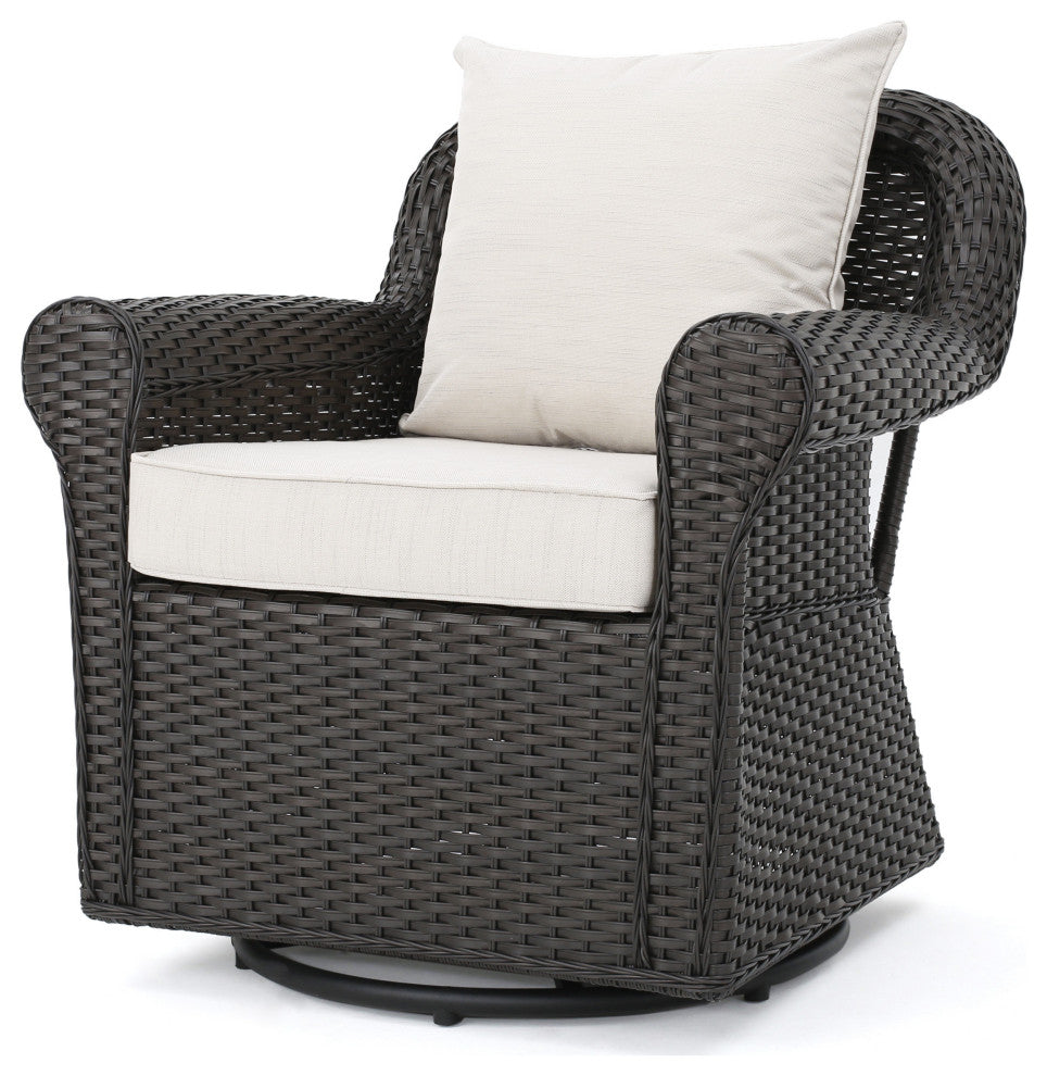 GDF Studio Admiral Outdoor Wicker Swivel Rocking Chair, Water Resistant Cushions, Set of 2