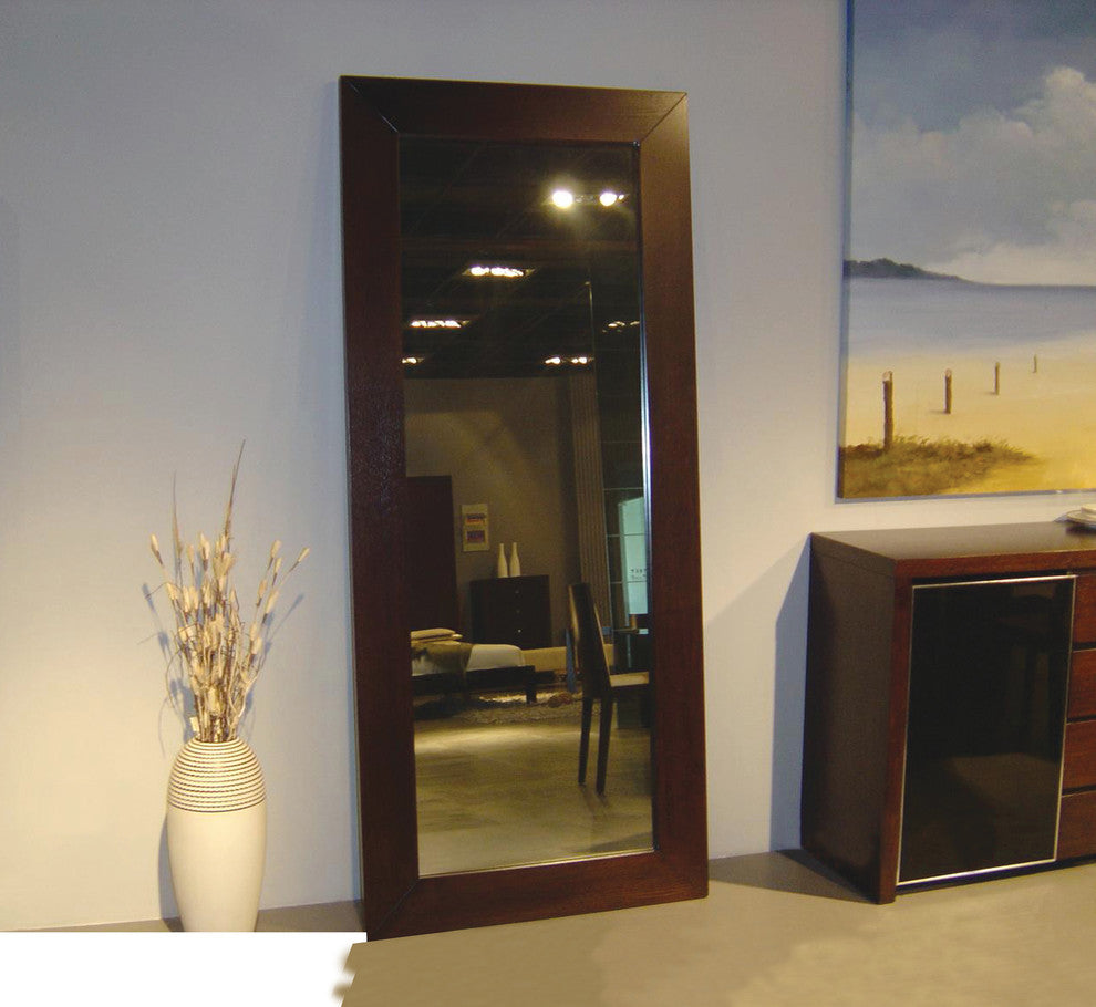 37"x84" Thick Boarder Leaning Mirror In Espresso Veneer