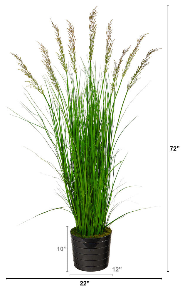 6' Grass Artificial Plant, Black Tin Planter
