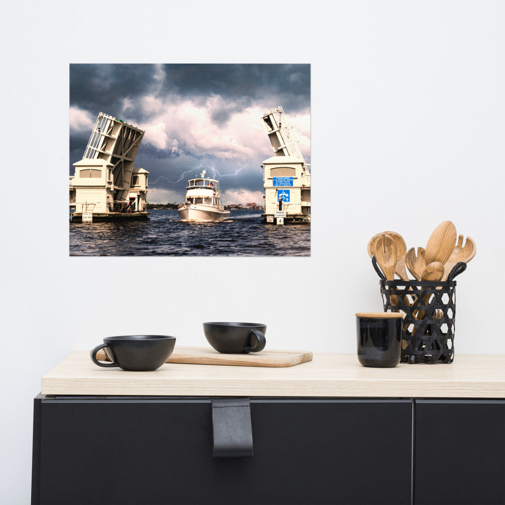 Beach Art Wall: Stormy Drawbridge Boat Landscape Photo Unframed, 16" X 20"