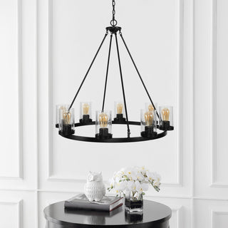 Coronet 3-Light Iron Glass LED Chandelier, Black, Width: 33.5"