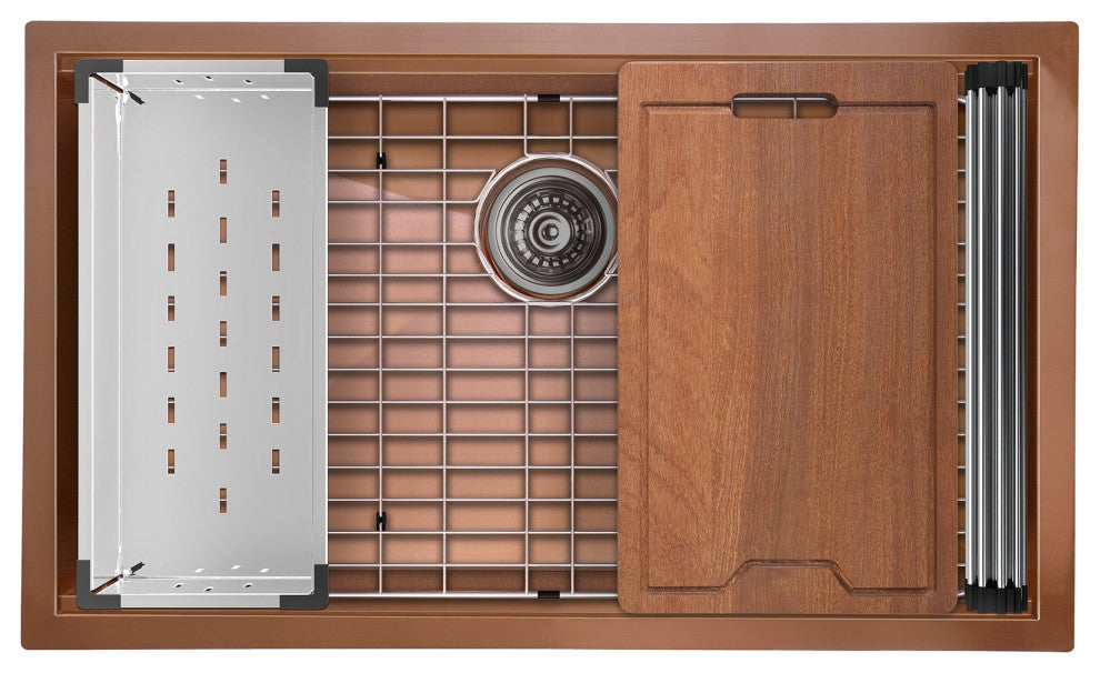 Tourner 32 x 19, Single Basin, Undermount Kitchen Workstation Sink, Rose Gold