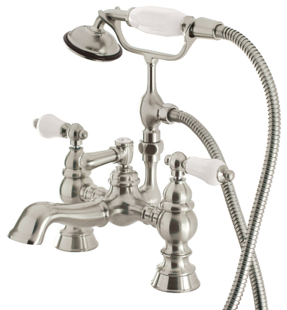 Kingston Brass 7" Deck Mount Tub Faucet With Hand Shower, Brushed Nickel