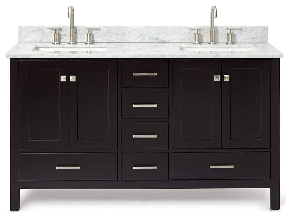 ARIEL Cambridge 61" Rectangle Sinks Bath Vanity Carrara Marble