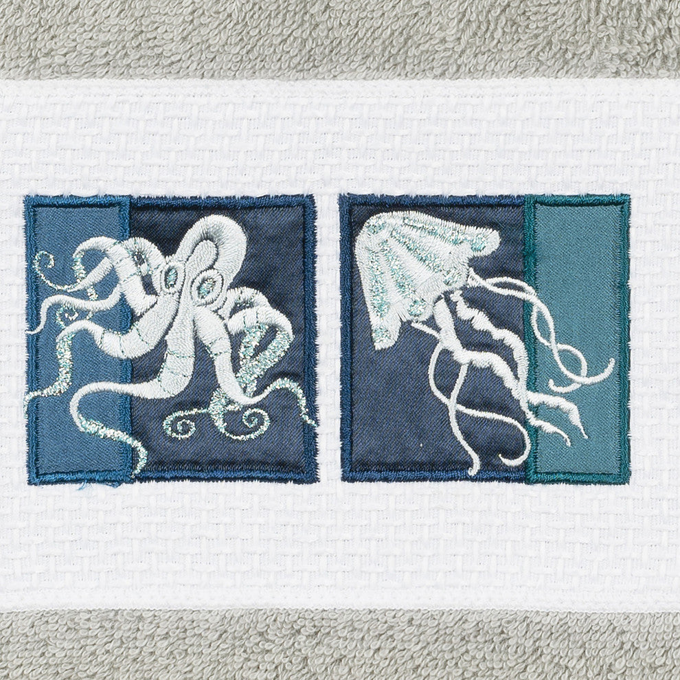 100% Turkish Cotton Ava Embellished Hand Towel, Light Gray
