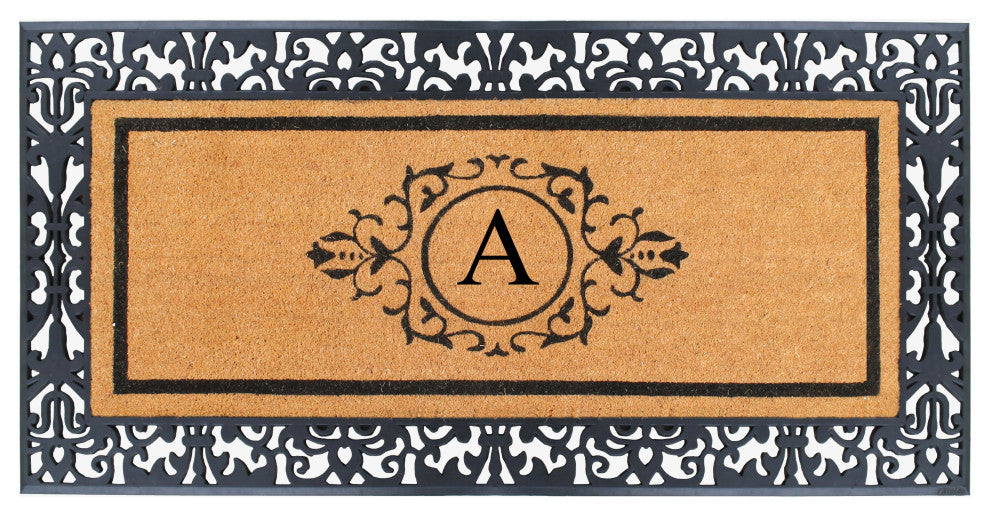 A1HC Paisley Rubber & Coir Outdoor Durable Monogrammed Doormat, 30"X60", Black,