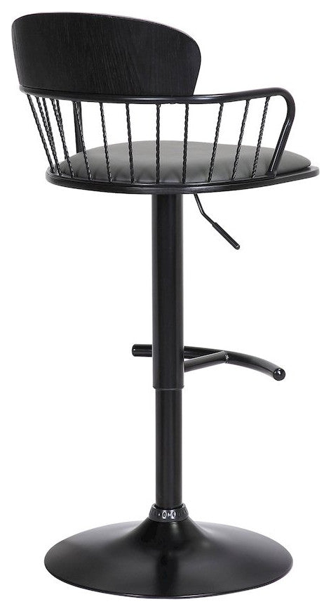 Nash Upholstered Wood Adjustable Bar Stool with Black Metal Base
