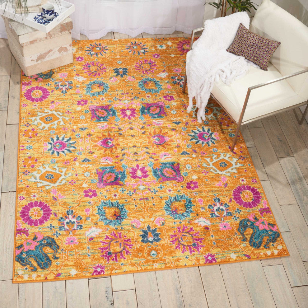 7 x 10 Sun Gold and Navy Distressed Area Rug