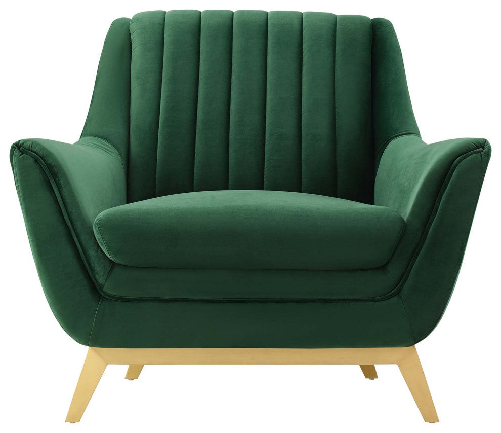 Tufted Armchair Accent Chair, Velvet, Green, Modern, Living Lounge Hospitality