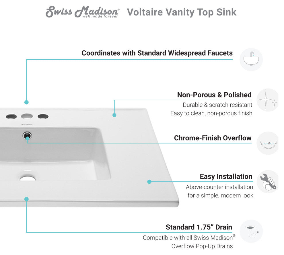 Voltaire 31" Vanity Top Sink with 3" Centerset Faucet Holes