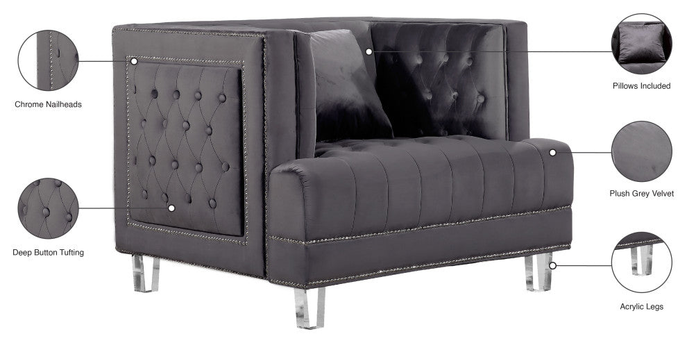 Lucas Velvet Upholstered Chair, Gray