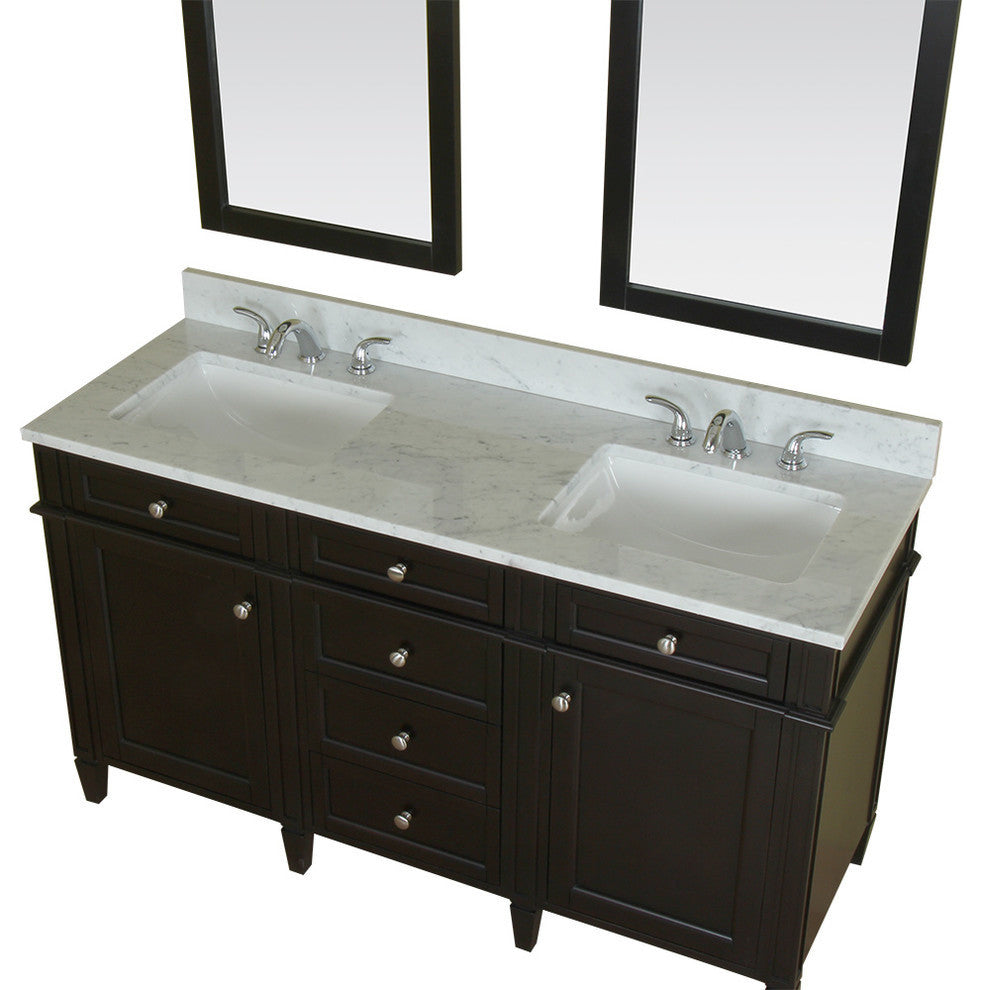 Samantha 60" Bathroom Vanity With Carrera Marble Top and Mirror