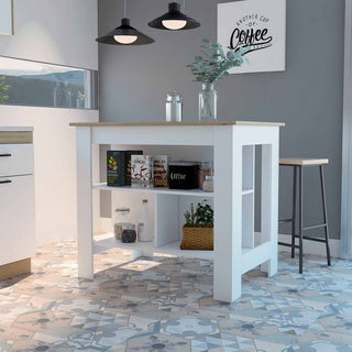 Brooklyn Kitchen Island, White-Light Oak