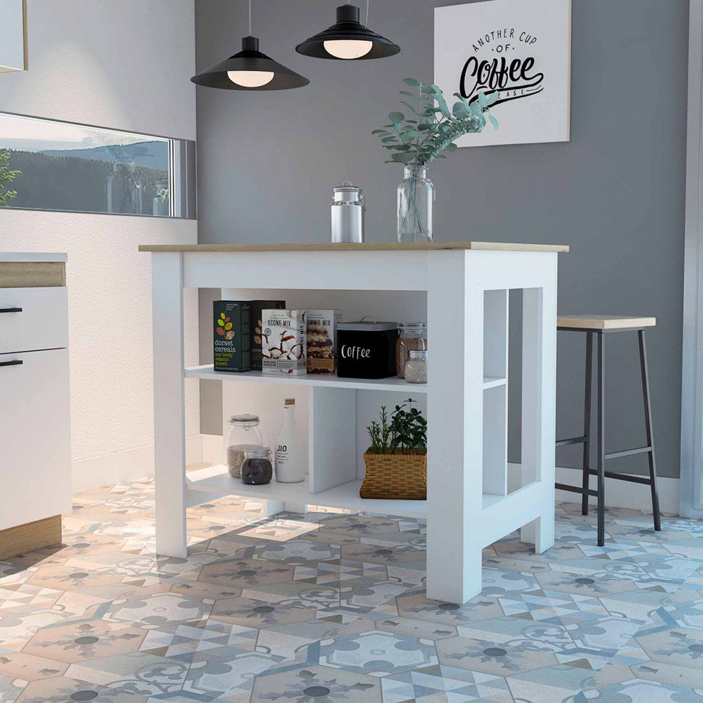 Brooklyn Kitchen Island, White-Light Oak