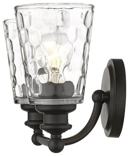 Bronze Metal and Pebbled Glass Two Light Wall Light