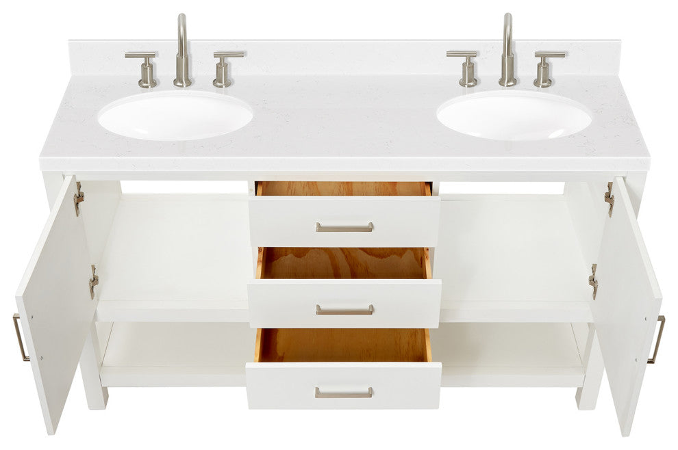 Ariel Bayhill 60" Double Oval Sink Bathroom Vanity, Carrara Quartz