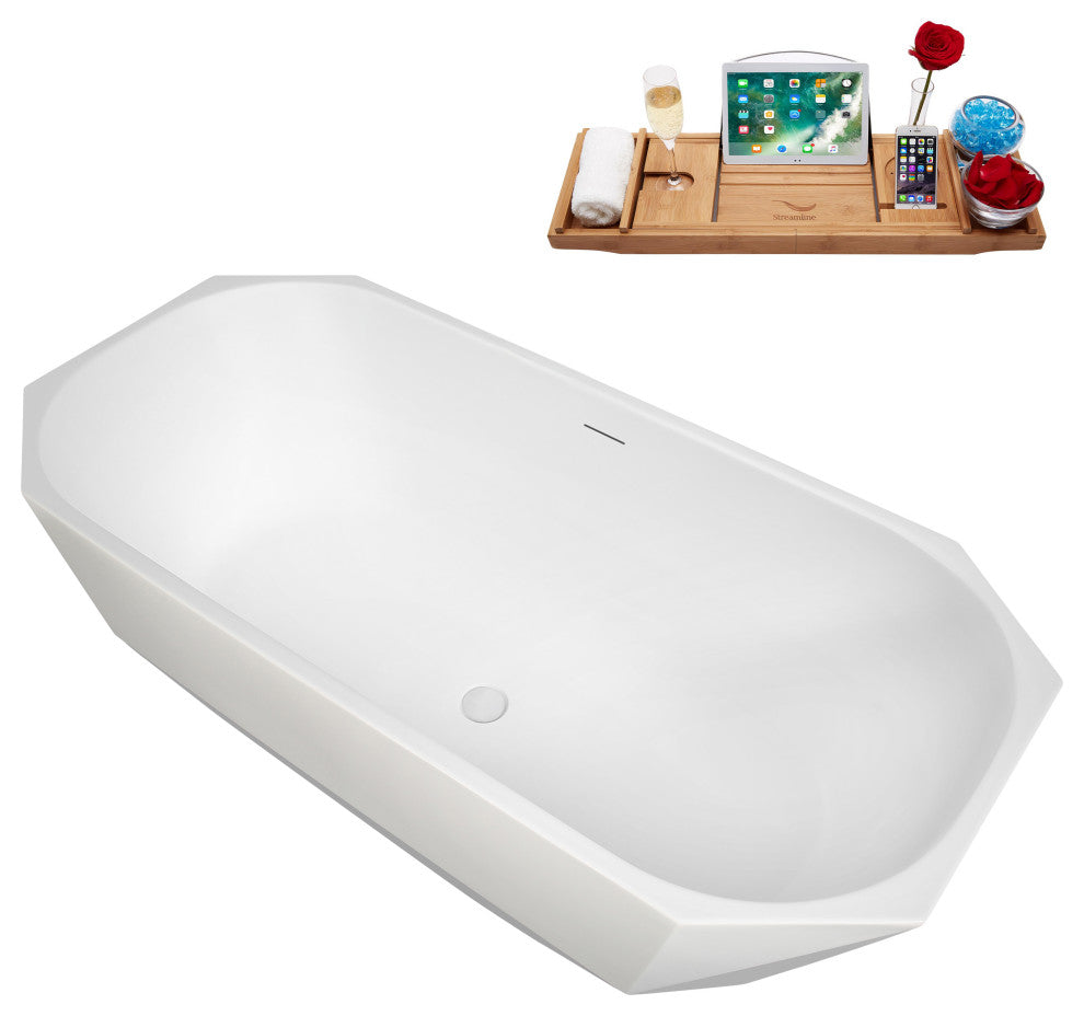63" Streamline B-504-232-WH Freestanding Tub, Tray, Drain in Glossy White