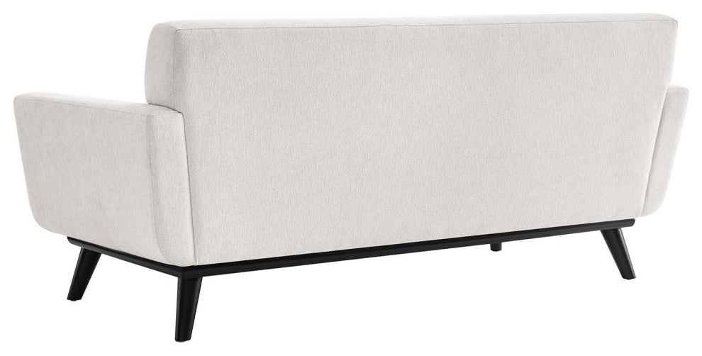 Loveseat Sofa, Ivory White, Fabric, Modern, Mid Century Hotel Lounge Cafe Lobby