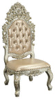 Benzara BM280529 27" Leather Dining Chair, Set of 2, Ornate Carved, Gold, Beige