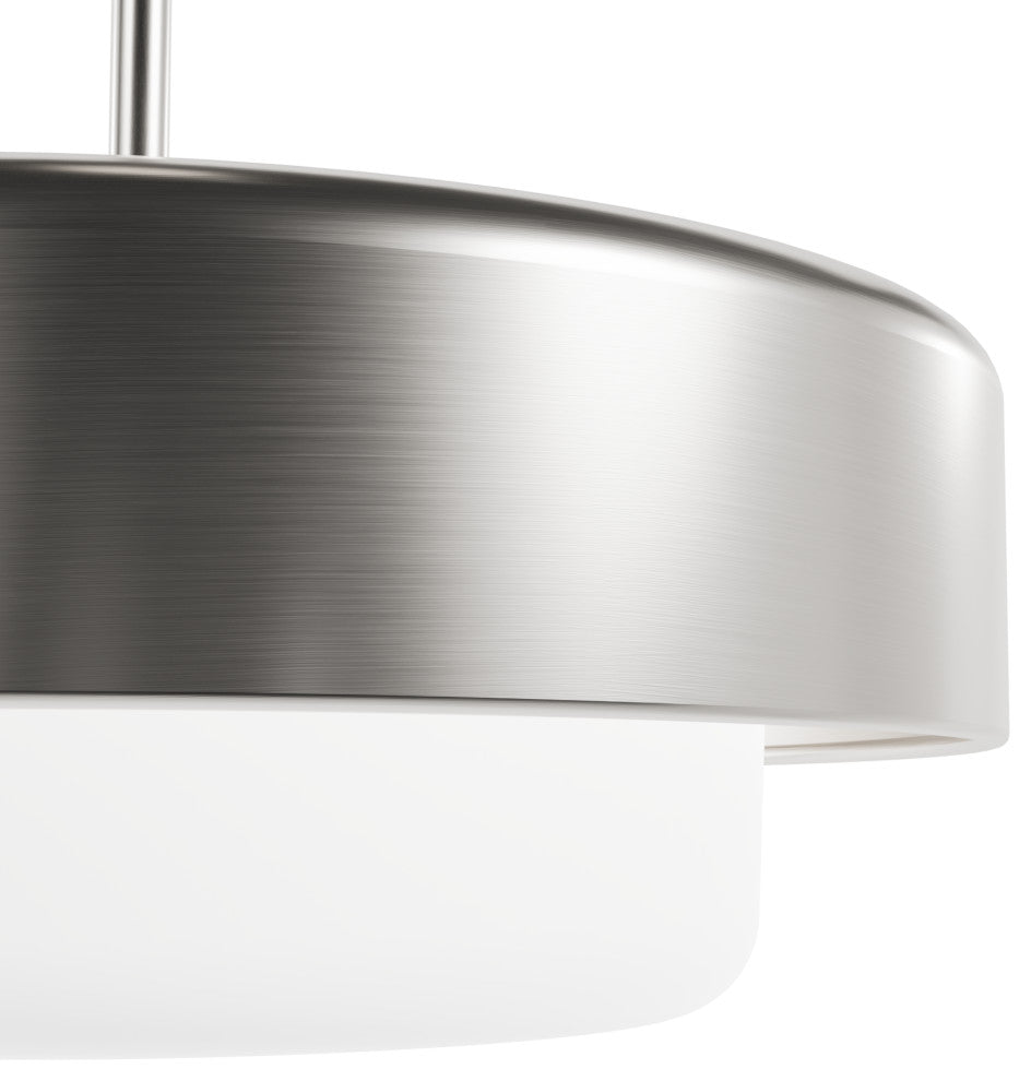 Station Brushed Nickel, Frosted Cased White Glass 2 Light Pendant Ceiling Light