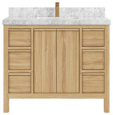 Elizabeth 42 Single Sink Bath Vanity in Light Natural Teak 2" Carrara Marble