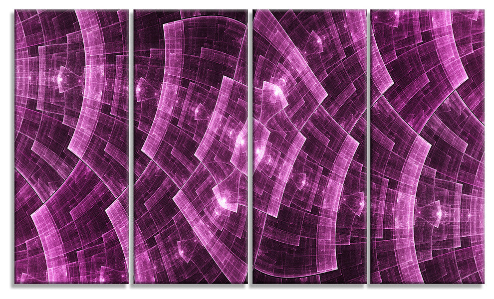 Purple Metal Protective Grids, Abstract Wall Art Canvas, 48"x28", 4 Panels