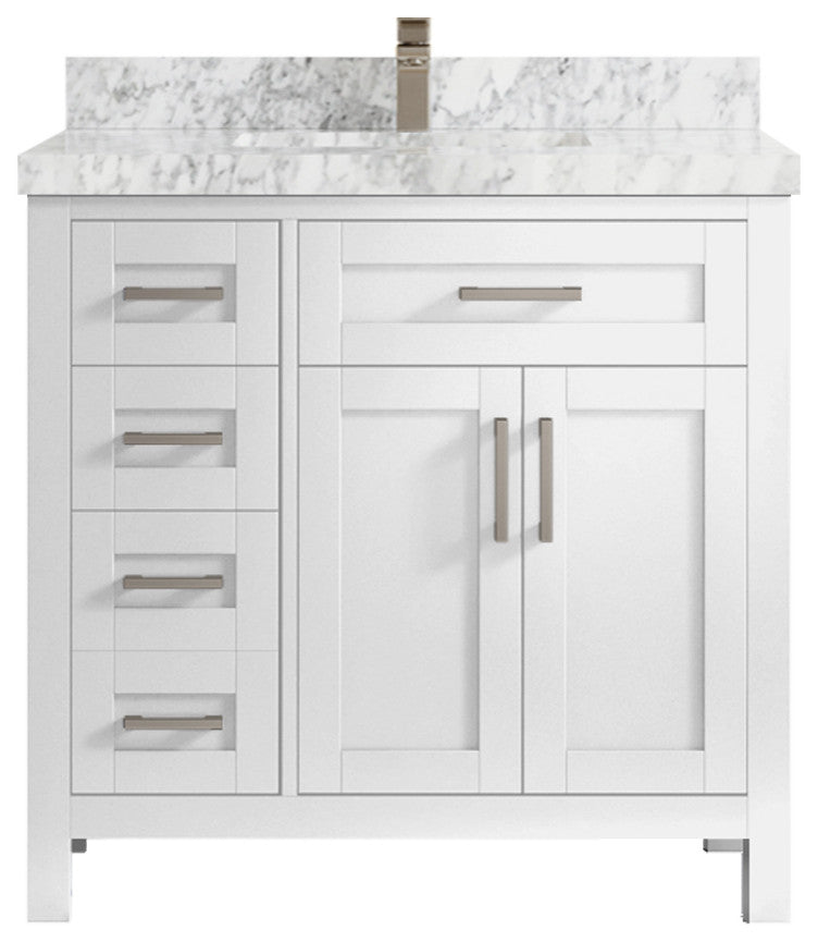 Cambridge 36 Center Sink Bath Vanity in White 2" Carrara Marble