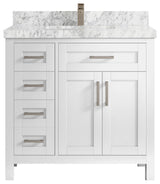 Cambridge 36 Center Sink Bath Vanity in White 2" Carrara Marble