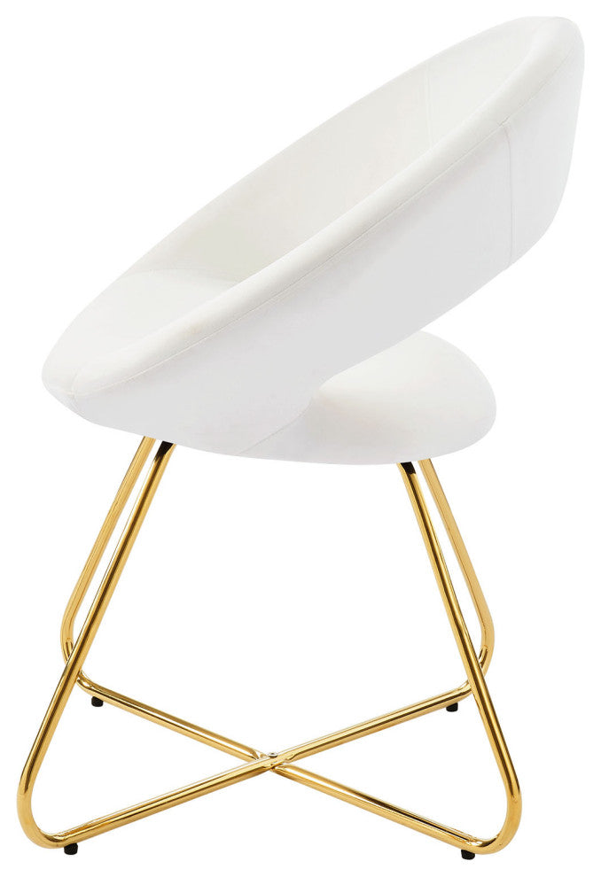 Dining Chair, Set of 2, White Gold, Velvet, Modern, Cafe Bistro Hospitality