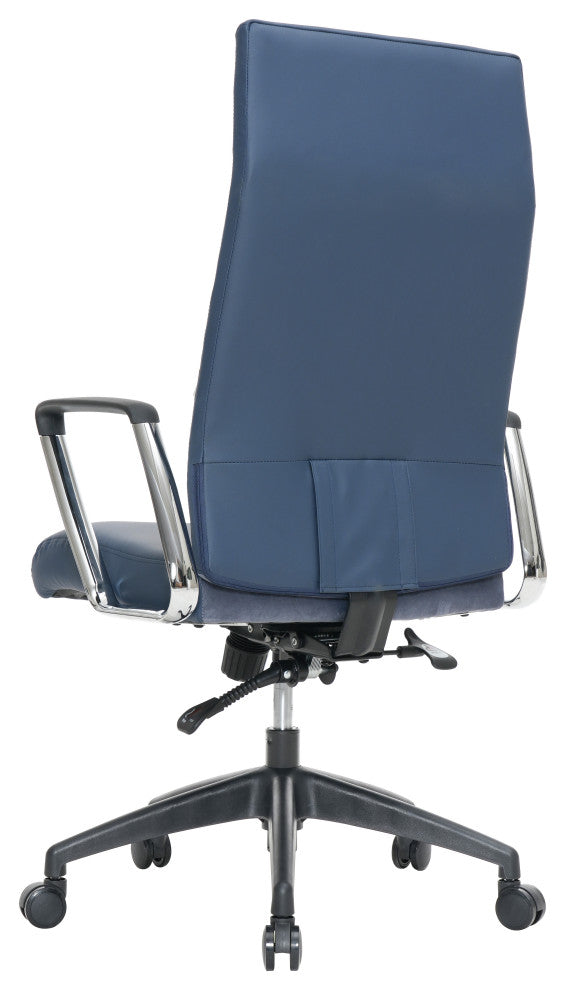 LeisureMod Hilton Modern High Back Leather Conference Office Chair, Navy Blue
