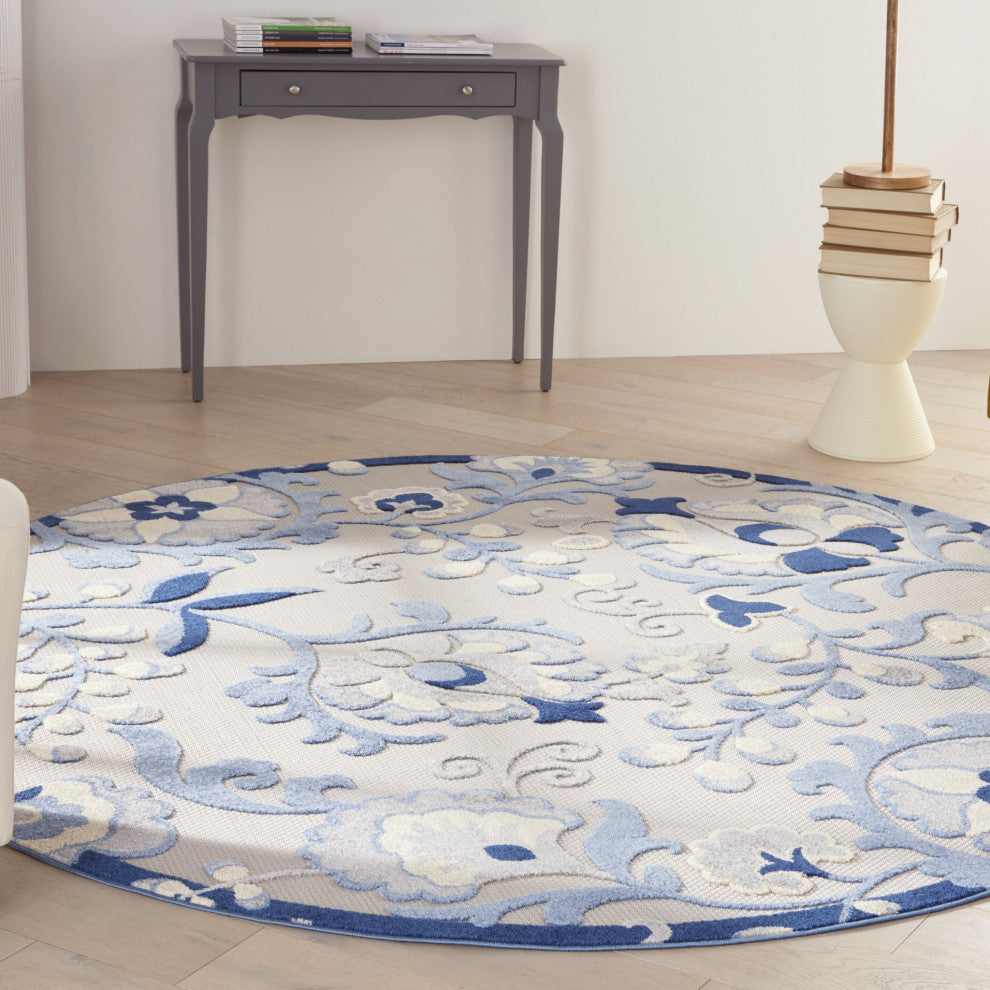 8 Round Blue and Gray Indoor Outdoor Area Rug