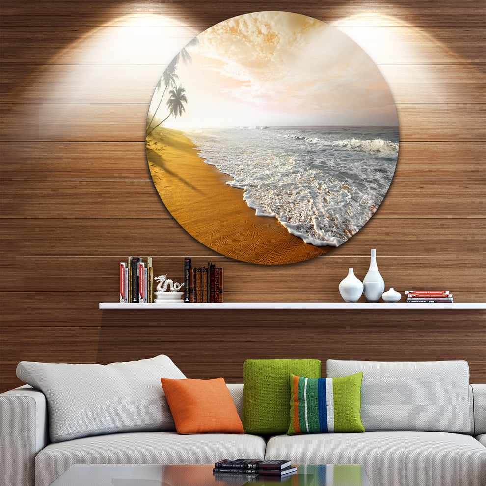 Wavy Clouds Over Seashore, Seascape Round Wall Art, 11"