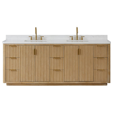 Vinnova Cadiz Bath Vanity, Composite Stone Top, Washed Ash Grey, 84", No Mirror