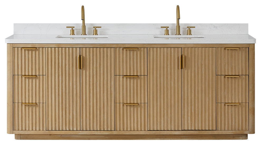 Vinnova Cadiz Bath Vanity, Composite Stone Top, Washed Ash Grey, 84", No Mirror