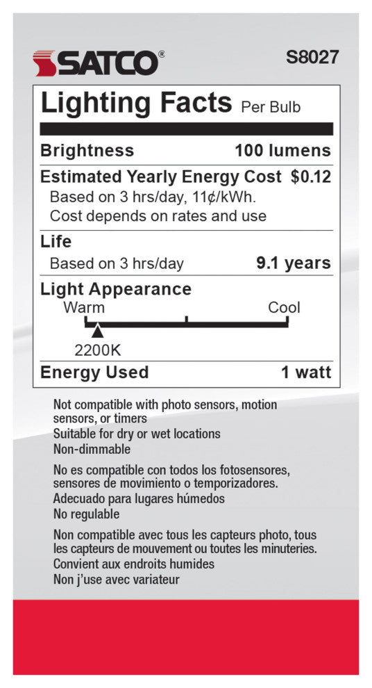 S14 LED String Light Replacement Bulb, 2200K, 120V, Replacement 4-Pack