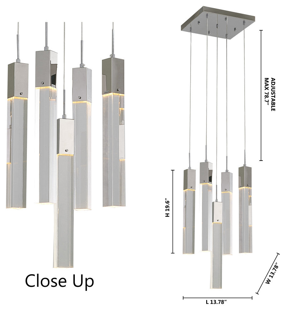 Crystal Cascade Multi-Light Pendant, Chrome