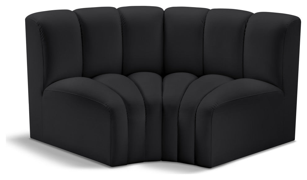 Arc Vegan Leather Upholstered 2-Pc. Inward Curved Modular Sectional, Black
