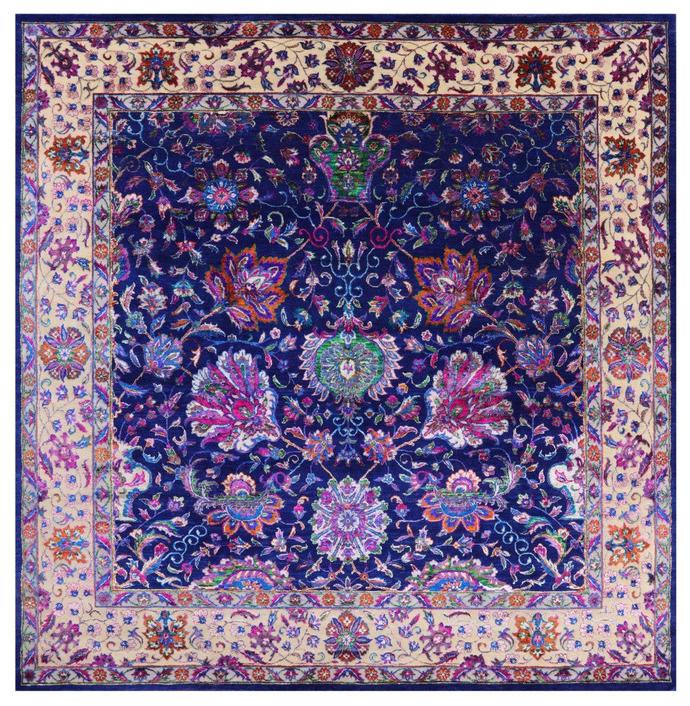 9' Square Hand Knotted Persian Wool & Silk Rug - Q13736